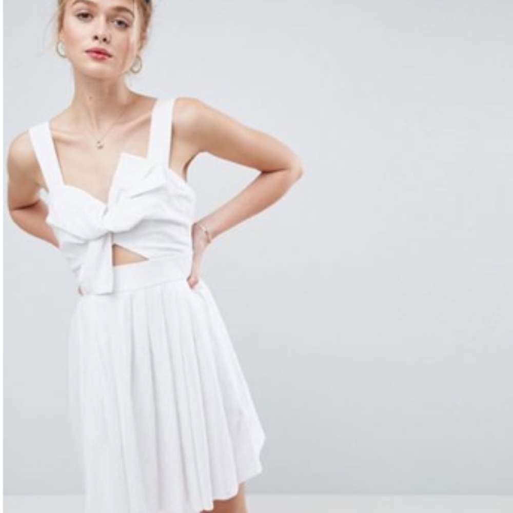 Asos Bow Detail Cut out Skater Dress in Linen